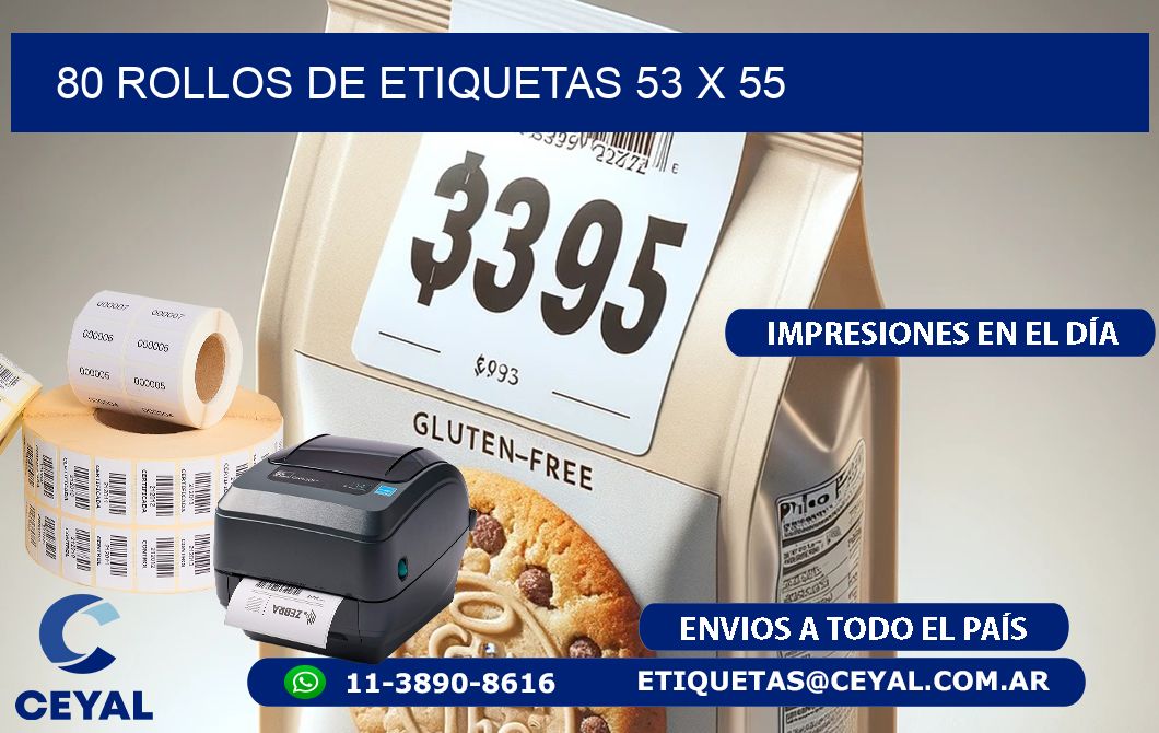 80 ROLLOS DE ETIQUETAS 53 x 55