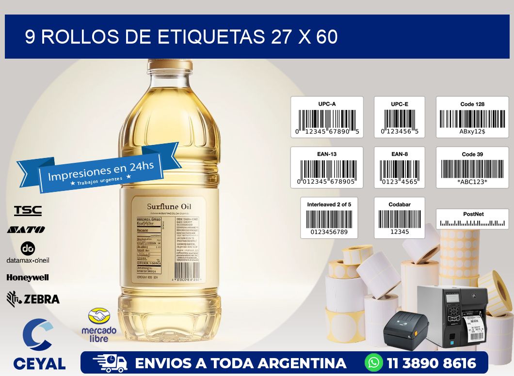 9 ROLLOS DE ETIQUETAS 27 x 60