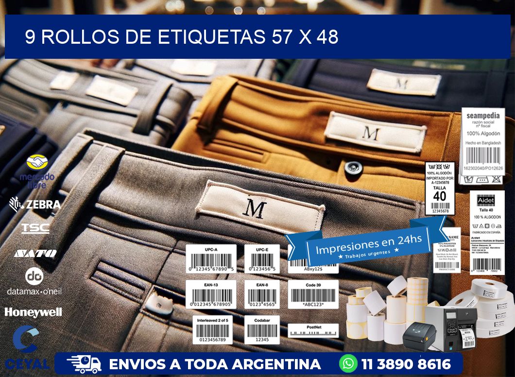 9 ROLLOS DE ETIQUETAS 57 x 48