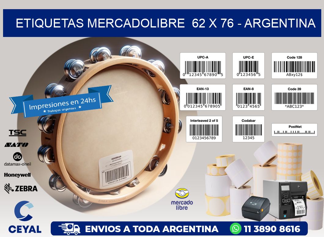 ETIQUETAS MERCADOLIBRE  62 x 76 - ARGENTINA