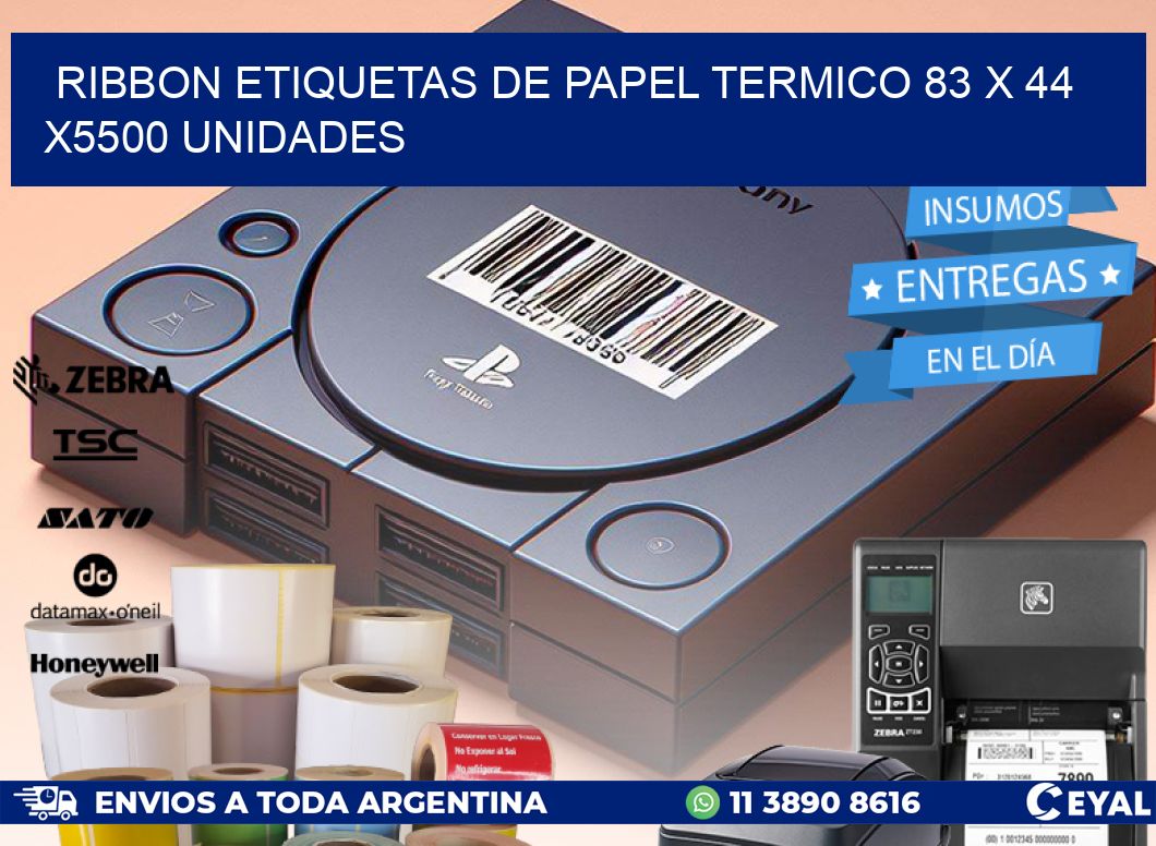 RIBBON ETIQUETAS DE PAPEL TERMICO 83 x 44 X5500 UNIDADES