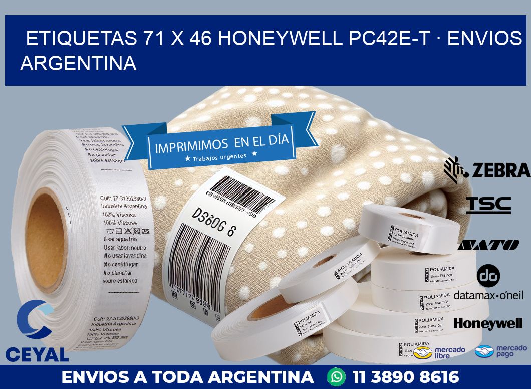 ETIQUETAS 71 x 46 HONEYWELL PC42E-T · ENVIOS ARGENTINA
