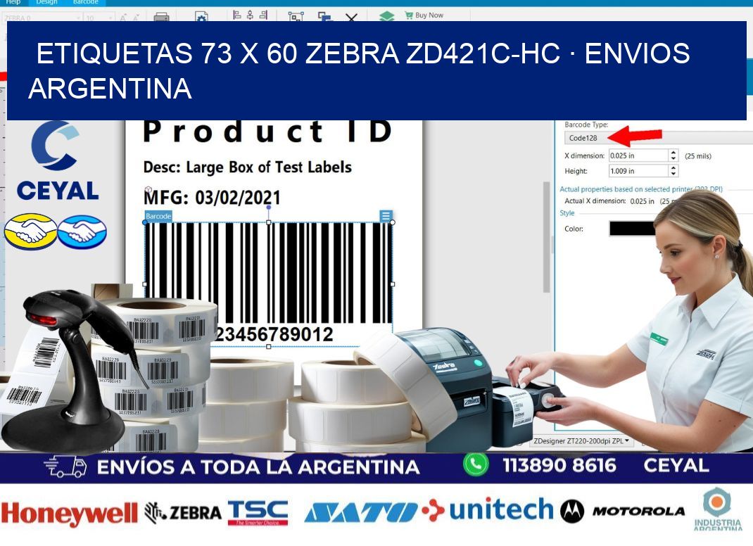 ETIQUETAS 73 x 60 ZEBRA ZD421C-HC · ENVIOS ARGENTINA