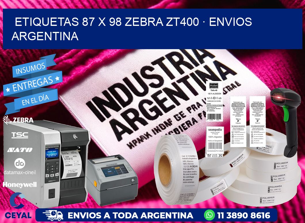ETIQUETAS 87 x 98 ZEBRA ZT400 · ENVIOS ARGENTINA