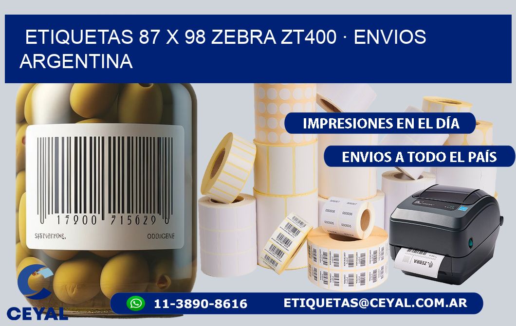 ETIQUETAS 87 x 98 ZEBRA ZT400 · ENVIOS ARGENTINA