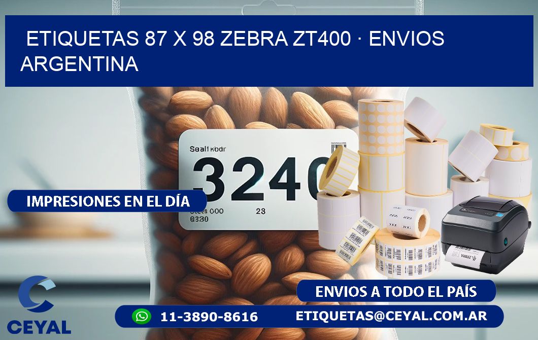 ETIQUETAS 87 x 98 ZEBRA ZT400 · ENVIOS ARGENTINA