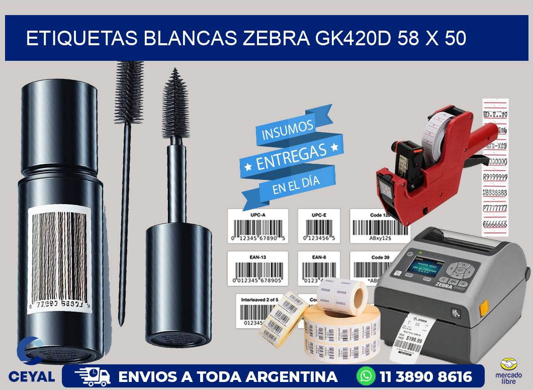 ETIQUETAS BLANCAS ZEBRA GK420D 58 x 50