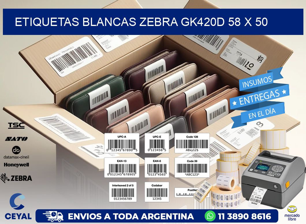 ETIQUETAS BLANCAS ZEBRA GK420D 58 x 50