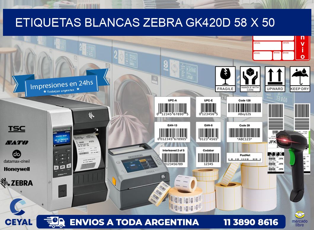 ETIQUETAS BLANCAS ZEBRA GK420D 58 x 50