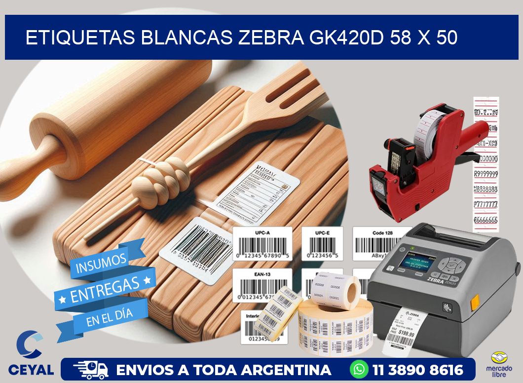 ETIQUETAS BLANCAS ZEBRA GK420D 58 x 50