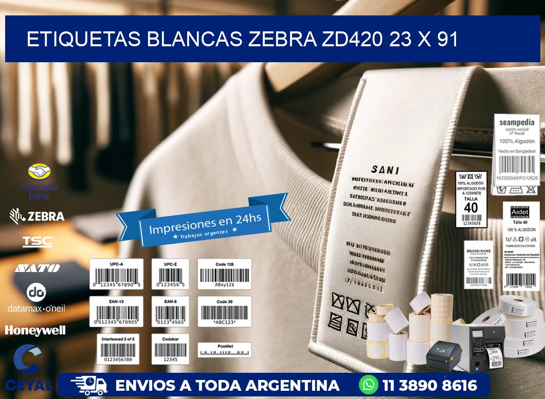ETIQUETAS BLANCAS ZEBRA ZD420 23 x 91