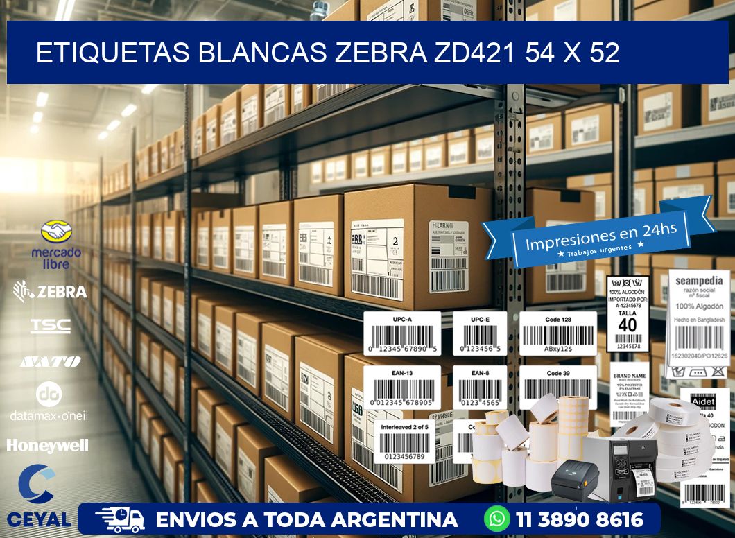 ETIQUETAS BLANCAS ZEBRA ZD421 54 x 52