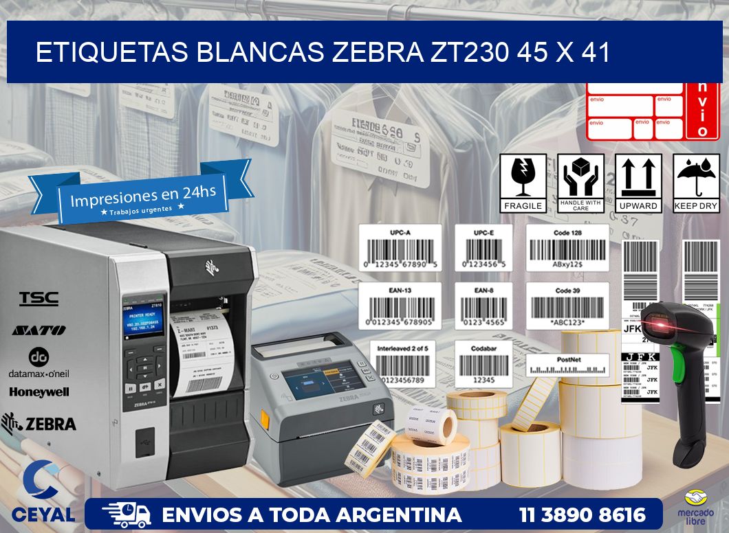 ETIQUETAS BLANCAS ZEBRA ZT230 45 x 41