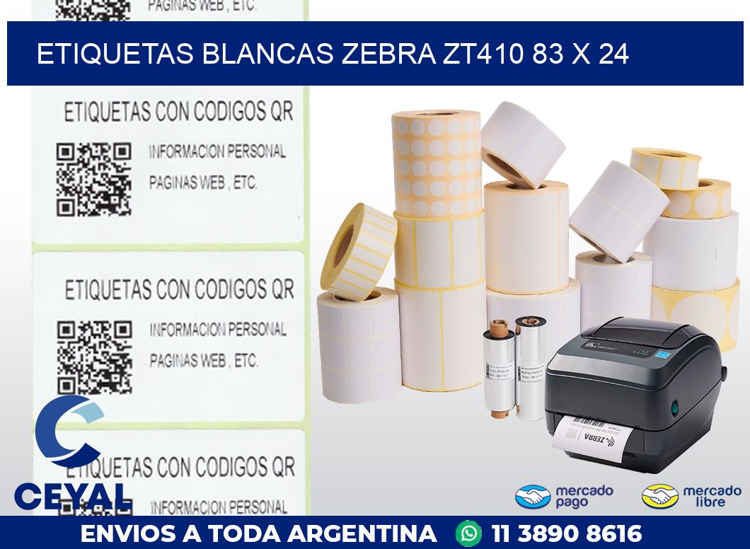ETIQUETAS BLANCAS ZEBRA ZT410 83 x 24