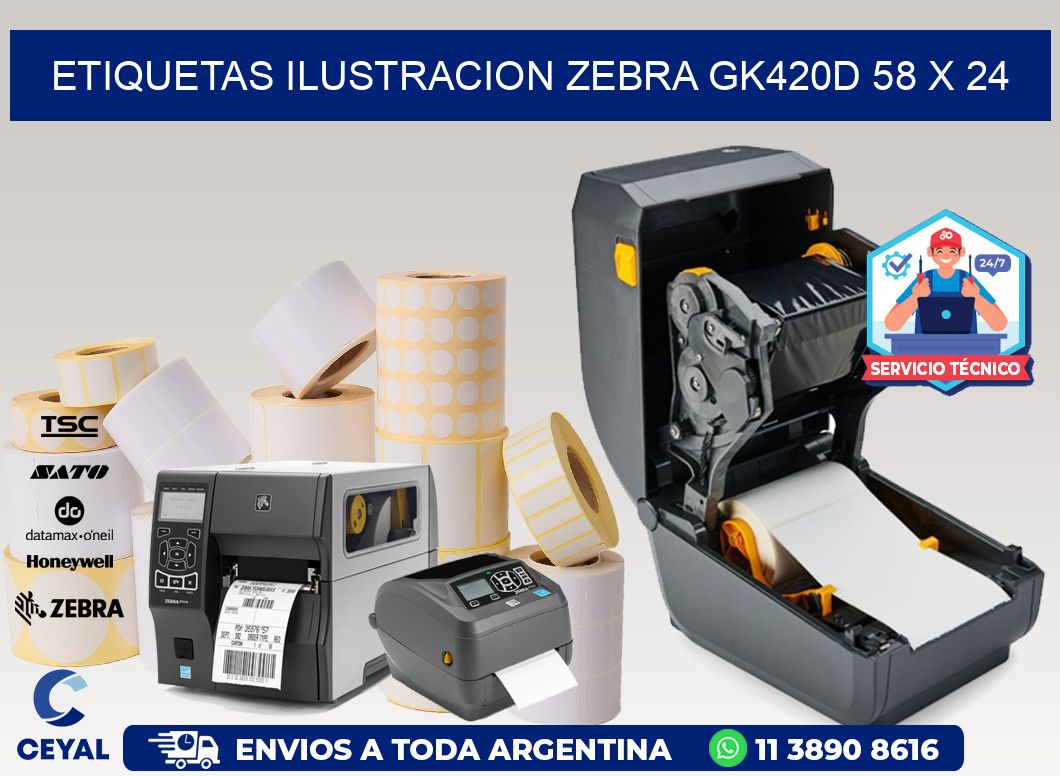 ETIQUETAS ILUSTRACION ZEBRA GK420D 58 x 24