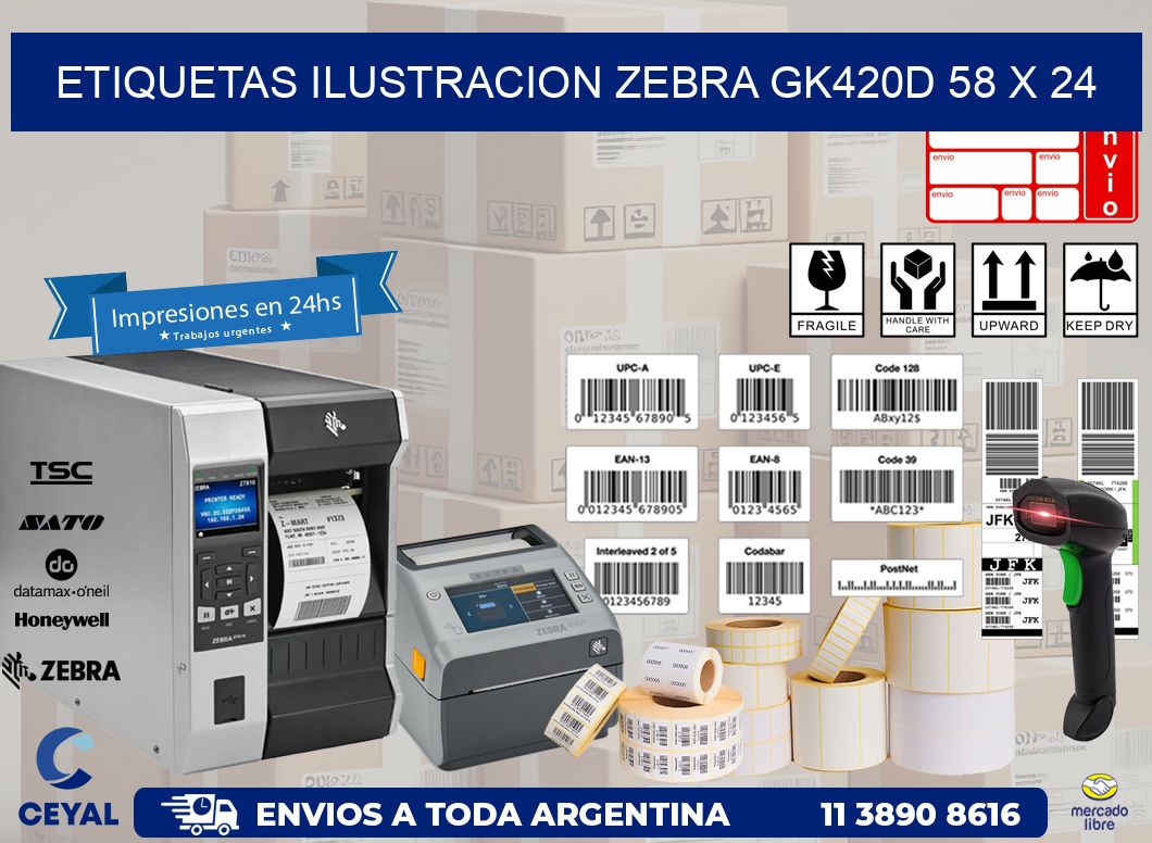 ETIQUETAS ILUSTRACION ZEBRA GK420D 58 x 24