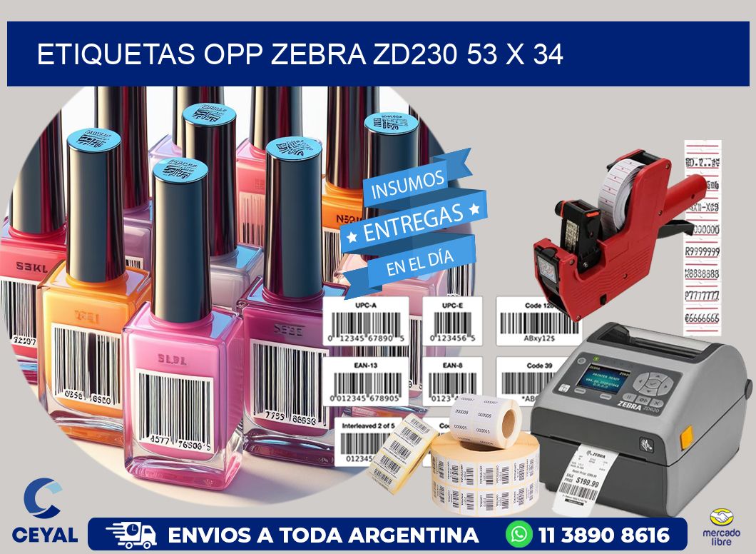 ETIQUETAS OPP ZEBRA ZD230 53 x 34