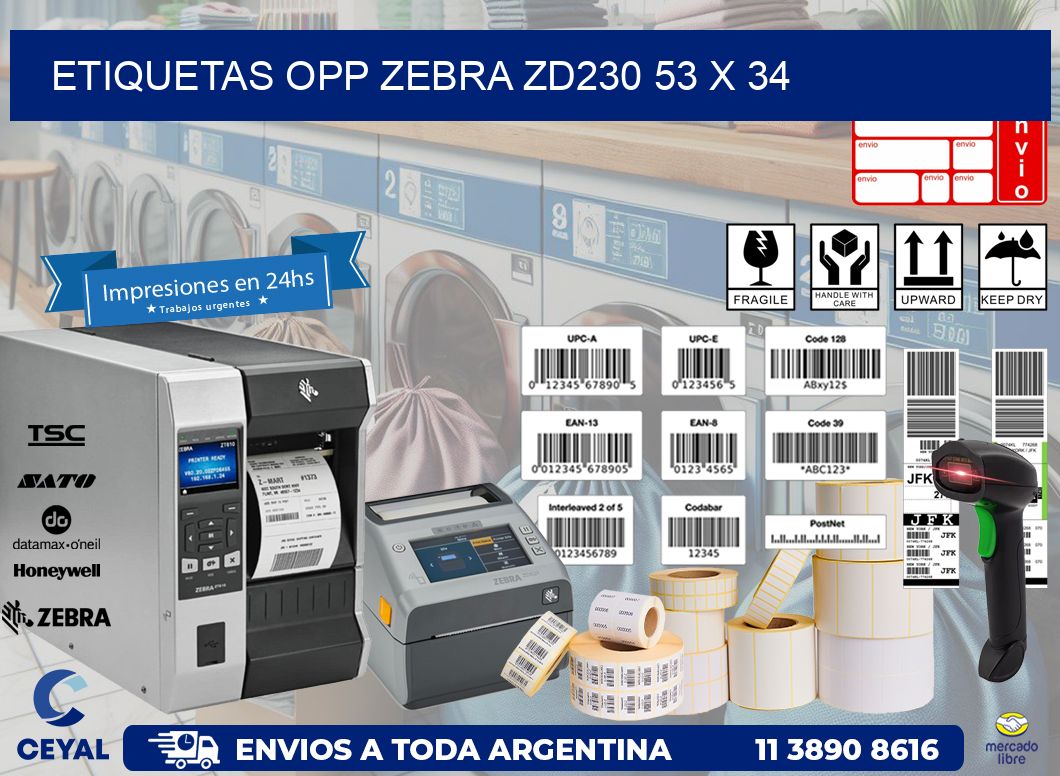 ETIQUETAS OPP ZEBRA ZD230 53 x 34