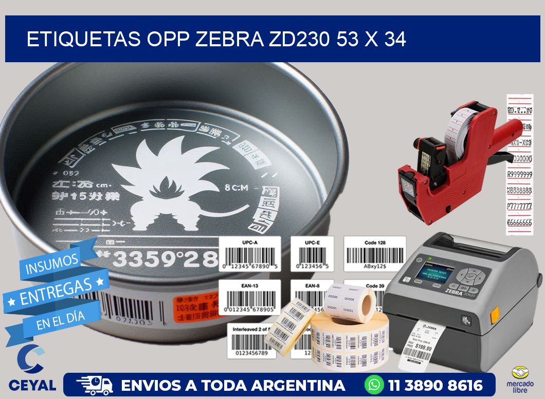 ETIQUETAS OPP ZEBRA ZD230 53 x 34
