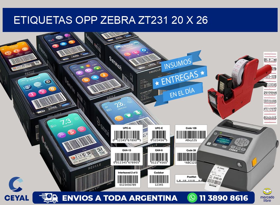 ETIQUETAS OPP ZEBRA ZT231 20 x 26