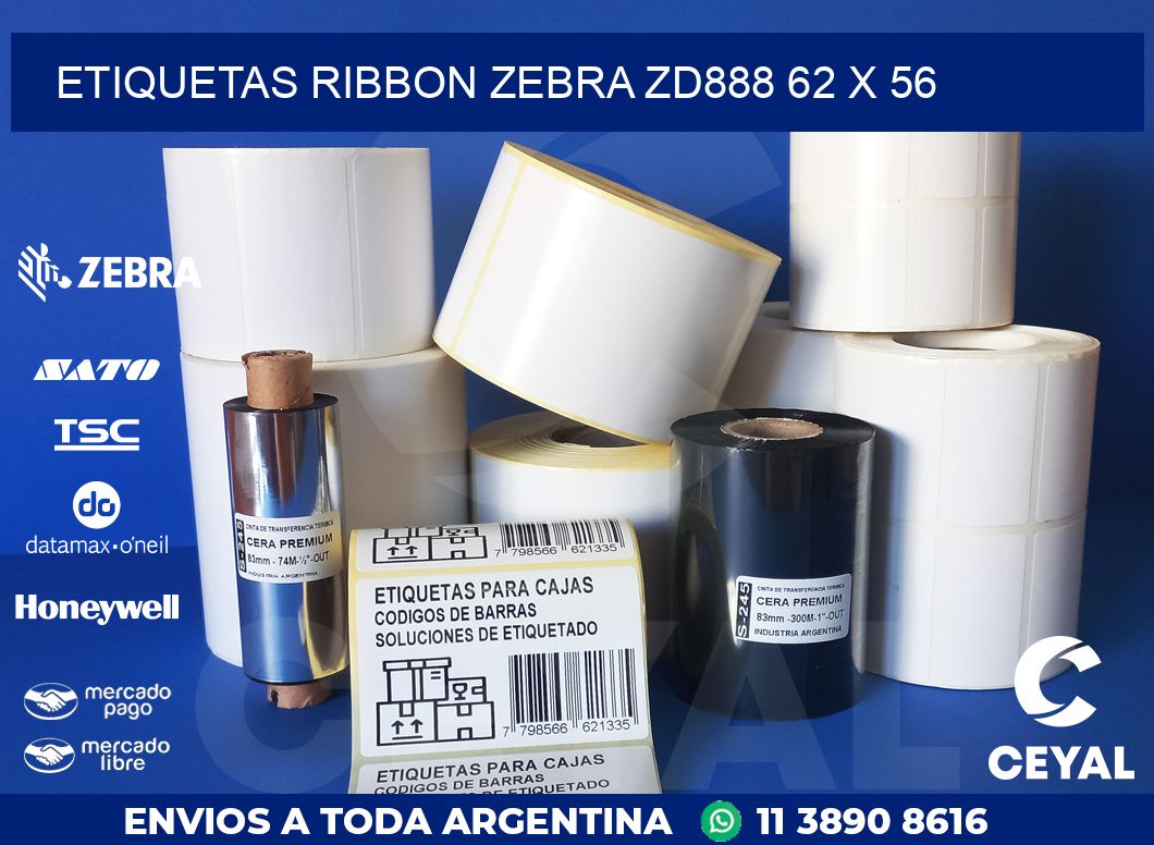ETIQUETAS RIBBON Zebra ZD888 62 x 56