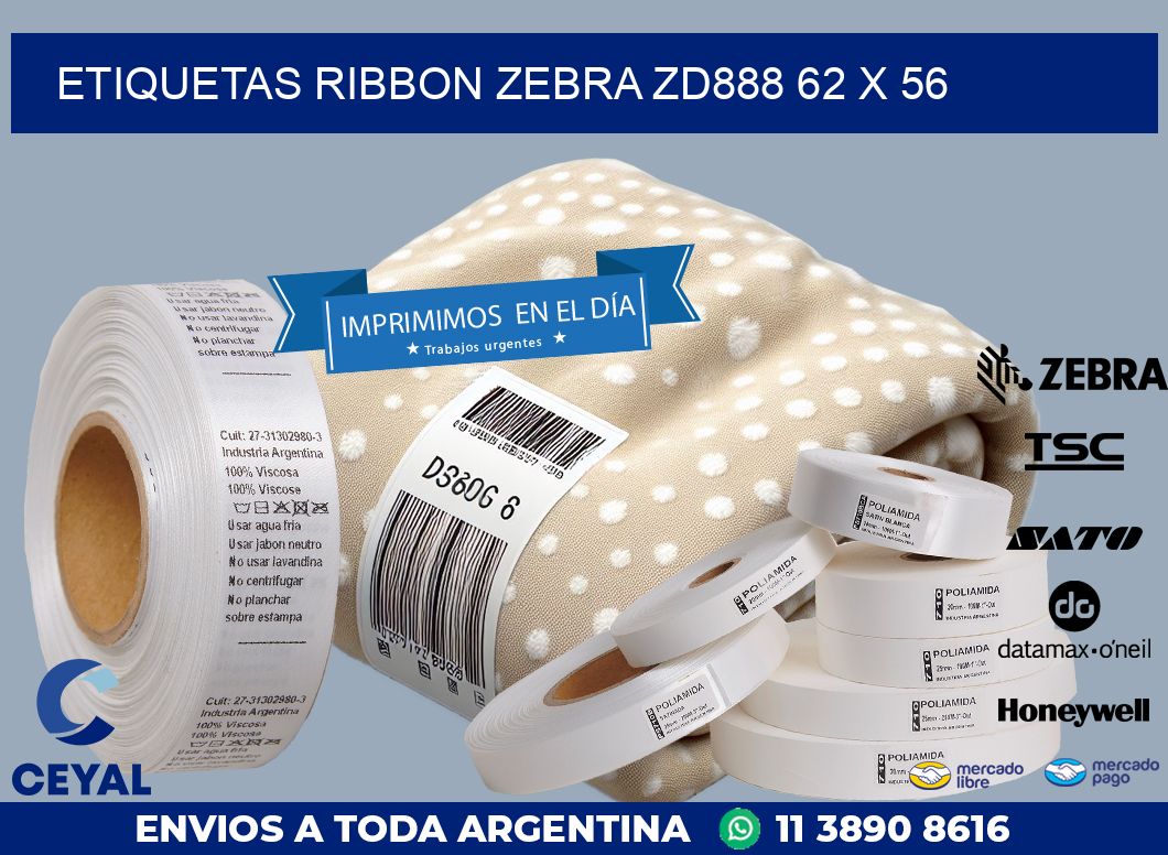ETIQUETAS RIBBON Zebra ZD888 62 x 56