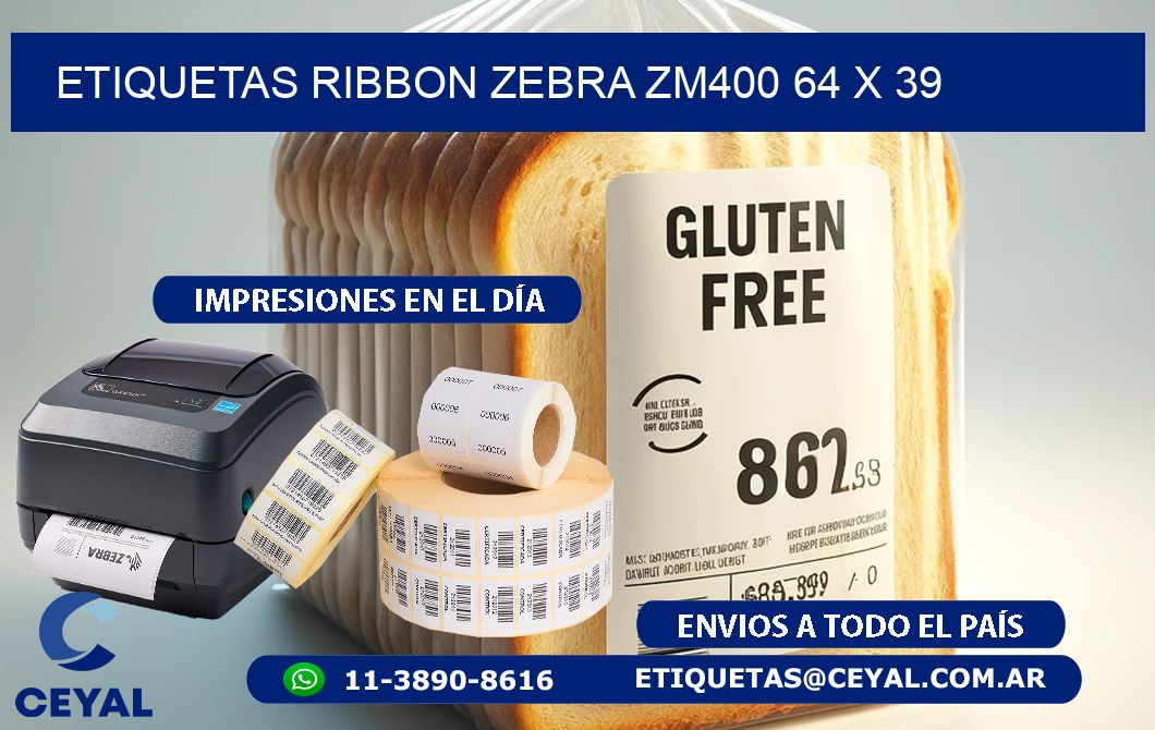 ETIQUETAS RIBBON Zebra ZM400 64 x 39