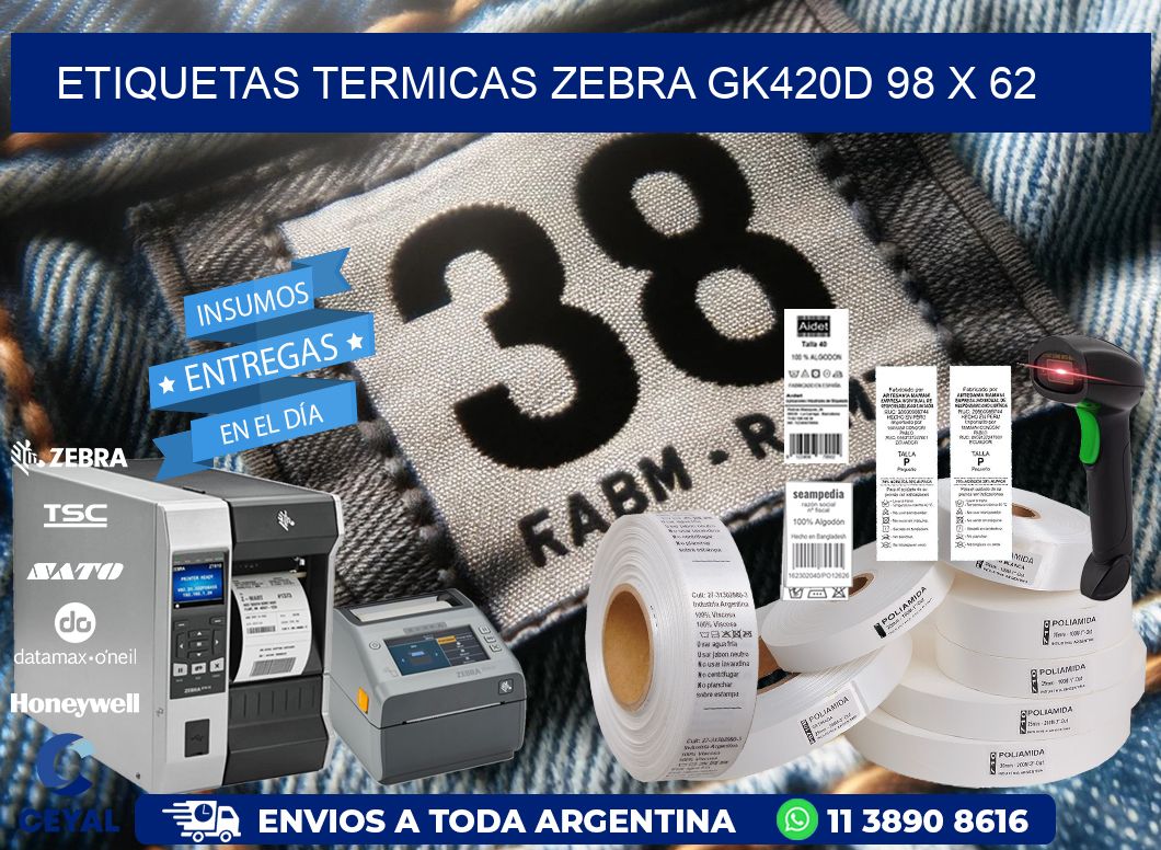 ETIQUETAS TERMICAS ZEBRA GK420D 98 x 62