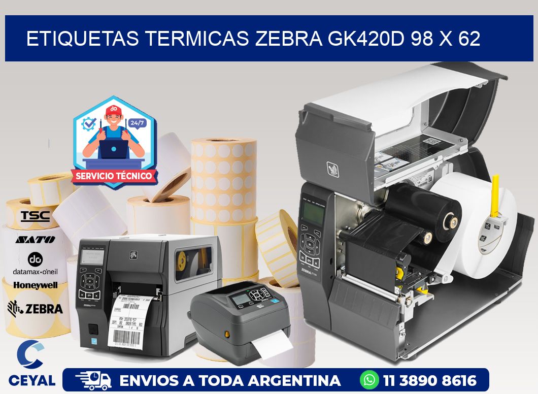 ETIQUETAS TERMICAS ZEBRA GK420D 98 x 62