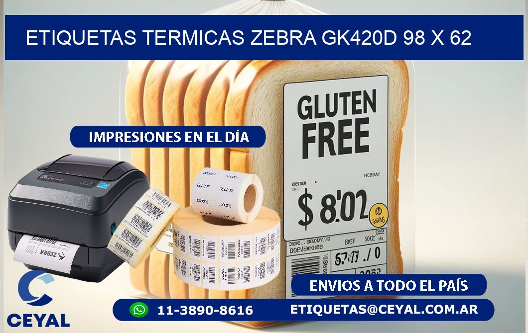 ETIQUETAS TERMICAS ZEBRA GK420D 98 x 62