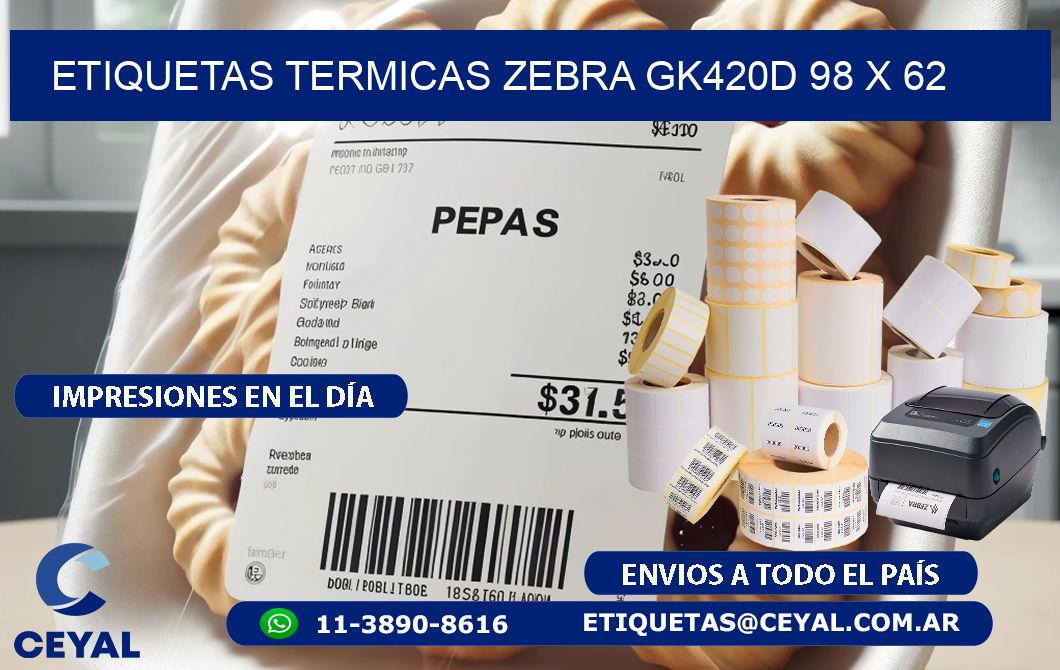 ETIQUETAS TERMICAS ZEBRA GK420D 98 x 62