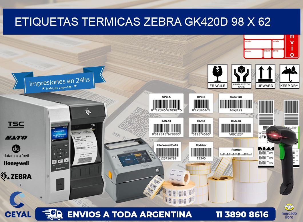 ETIQUETAS TERMICAS ZEBRA GK420D 98 x 62