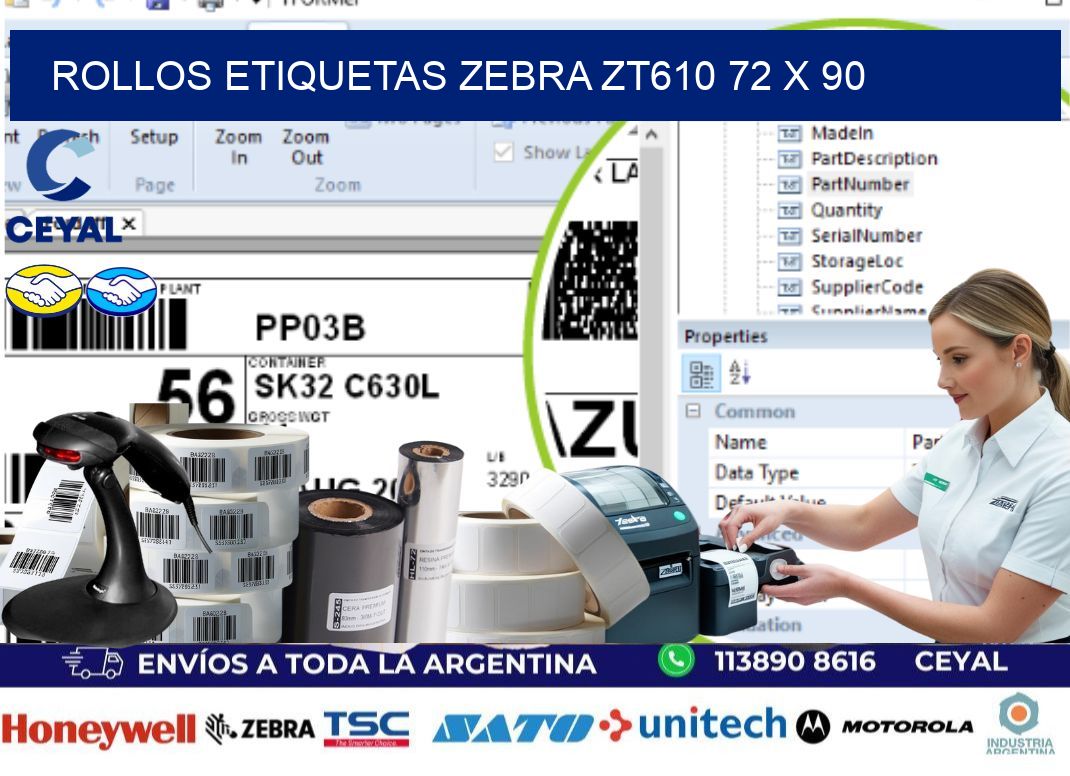 ROLLOS ETIQUETAS Zebra ZT610 72 x 90