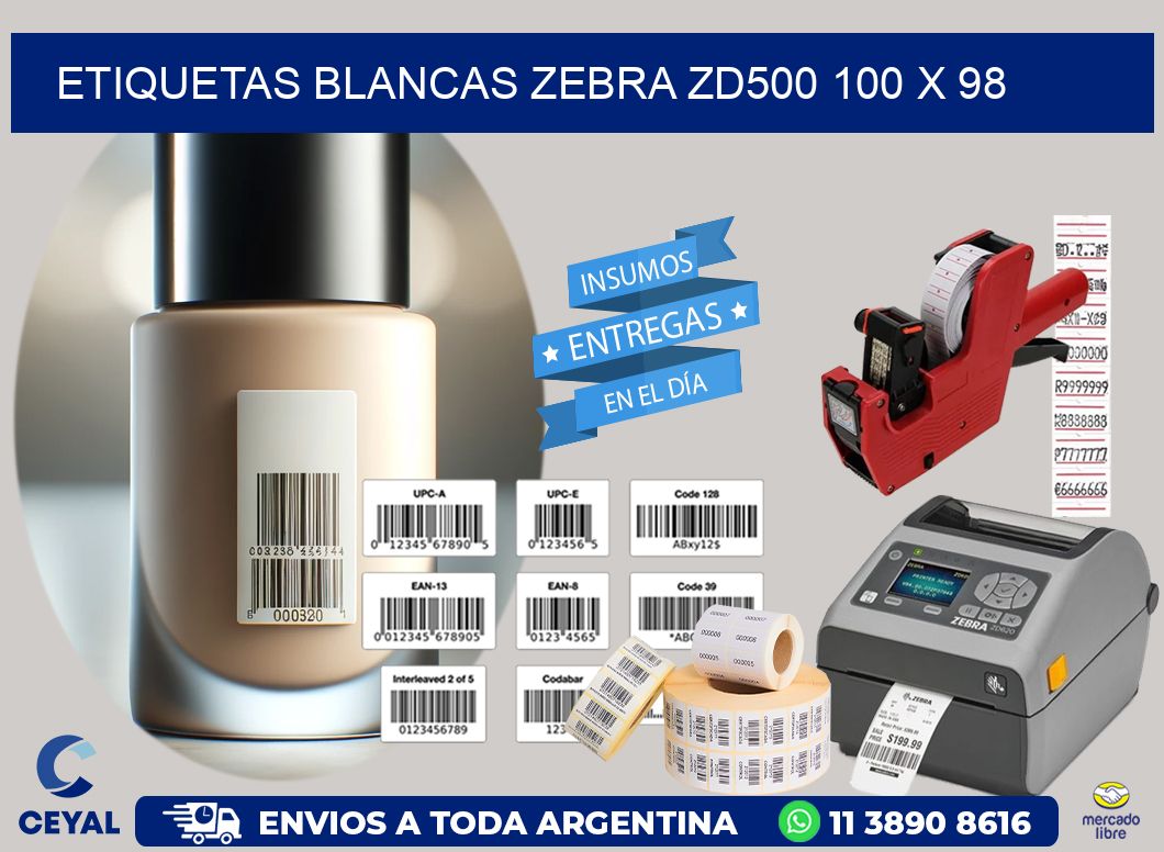 ETIQUETAS BLANCAS ZEBRA ZD500 100 x 98