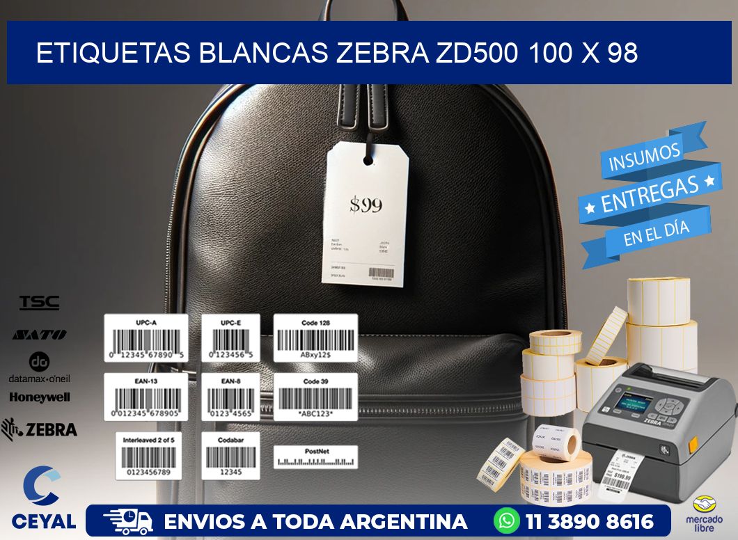 ETIQUETAS BLANCAS ZEBRA ZD500 100 x 98