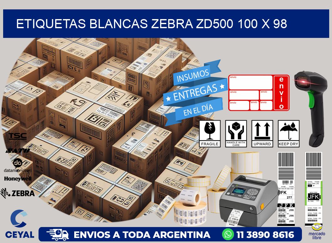 ETIQUETAS BLANCAS ZEBRA ZD500 100 x 98