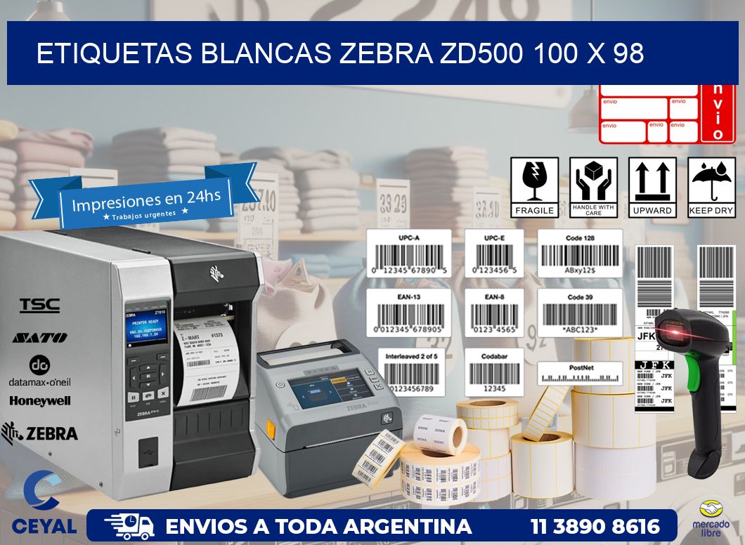 ETIQUETAS BLANCAS ZEBRA ZD500 100 x 98