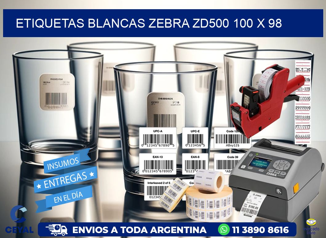 ETIQUETAS BLANCAS ZEBRA ZD500 100 x 98