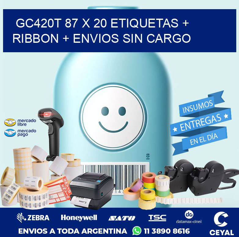 GC420T 87 x 20 etiquetas + ribbon + envios sin cargo