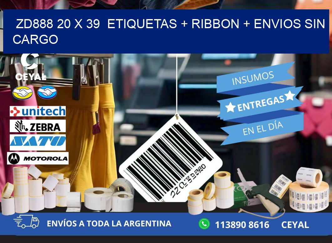 ZD888 20 x 39  etiquetas + ribbon + envios sin cargo