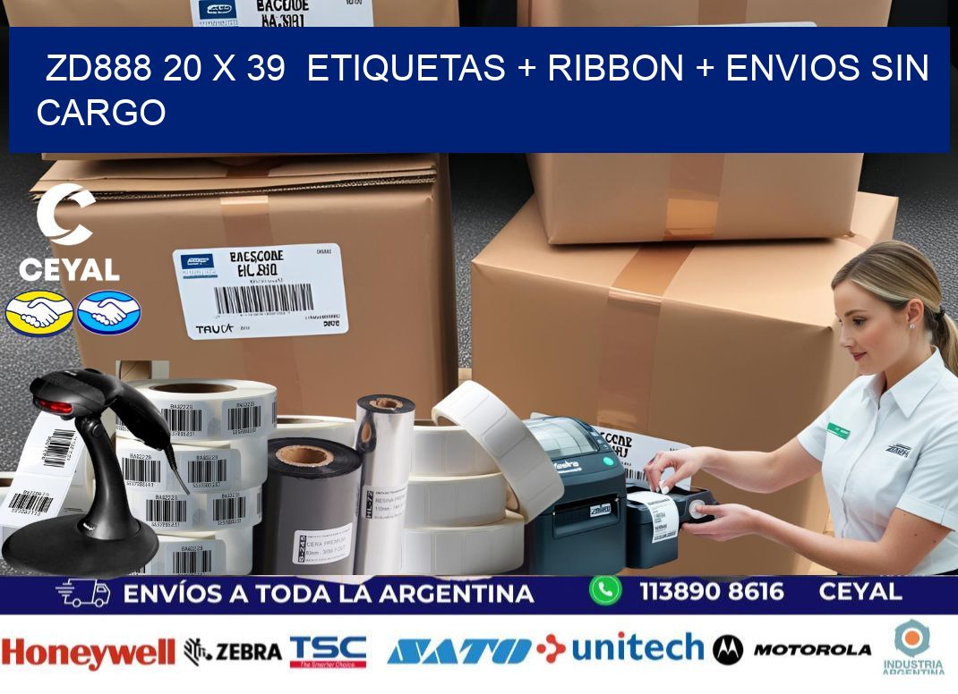 ZD888 20 x 39  etiquetas + ribbon + envios sin cargo