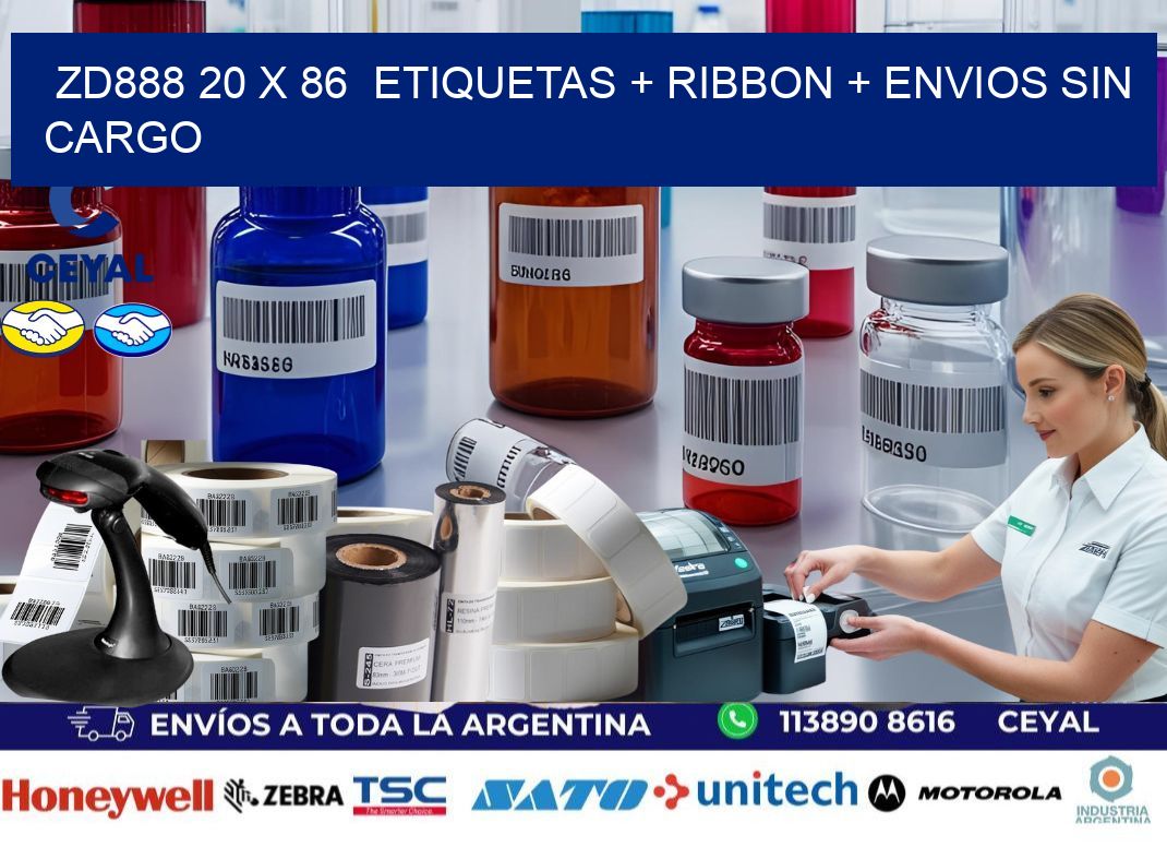 ZD888 20 x 86  etiquetas + ribbon + envios sin cargo