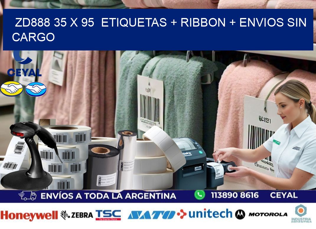 ZD888 35 x 95  etiquetas + ribbon + envios sin cargo