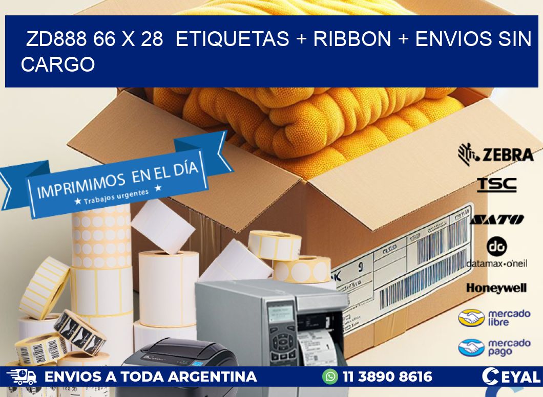 ZD888 66 x 28  etiquetas + ribbon + envios sin cargo