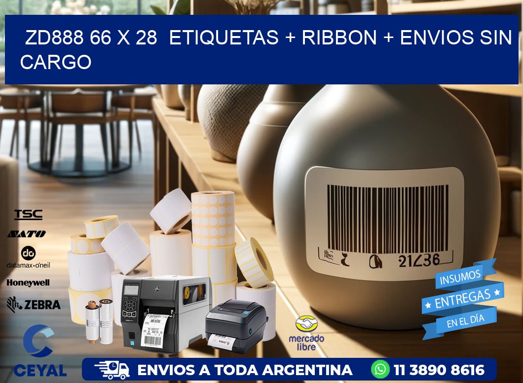 ZD888 66 x 28  etiquetas + ribbon + envios sin cargo