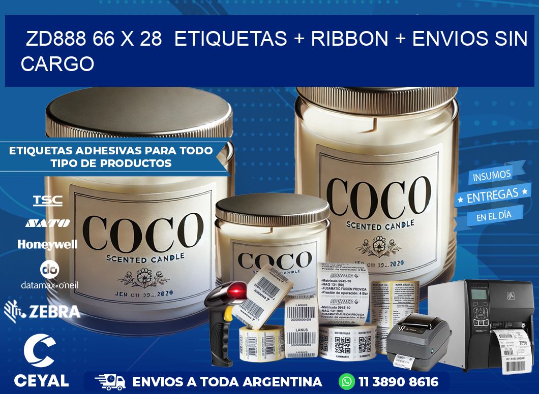 ZD888 66 x 28  etiquetas + ribbon + envios sin cargo