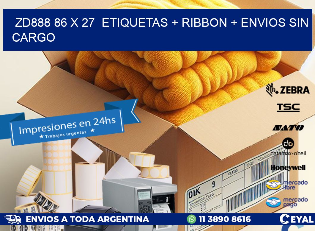 ZD888 86 x 27  etiquetas + ribbon + envios sin cargo