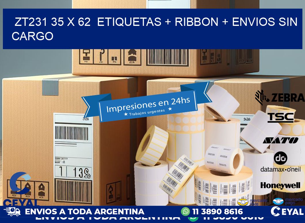 ZT231 35 x 62  etiquetas + ribbon + envios sin cargo