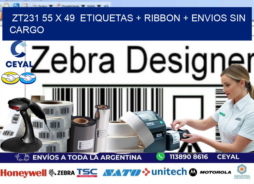 ZT231 55 x 49  etiquetas + ribbon + envios sin cargo