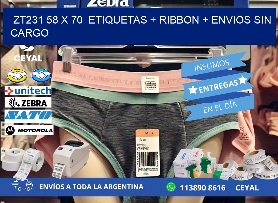 ZT231 58 x 70  etiquetas + ribbon + envios sin cargo